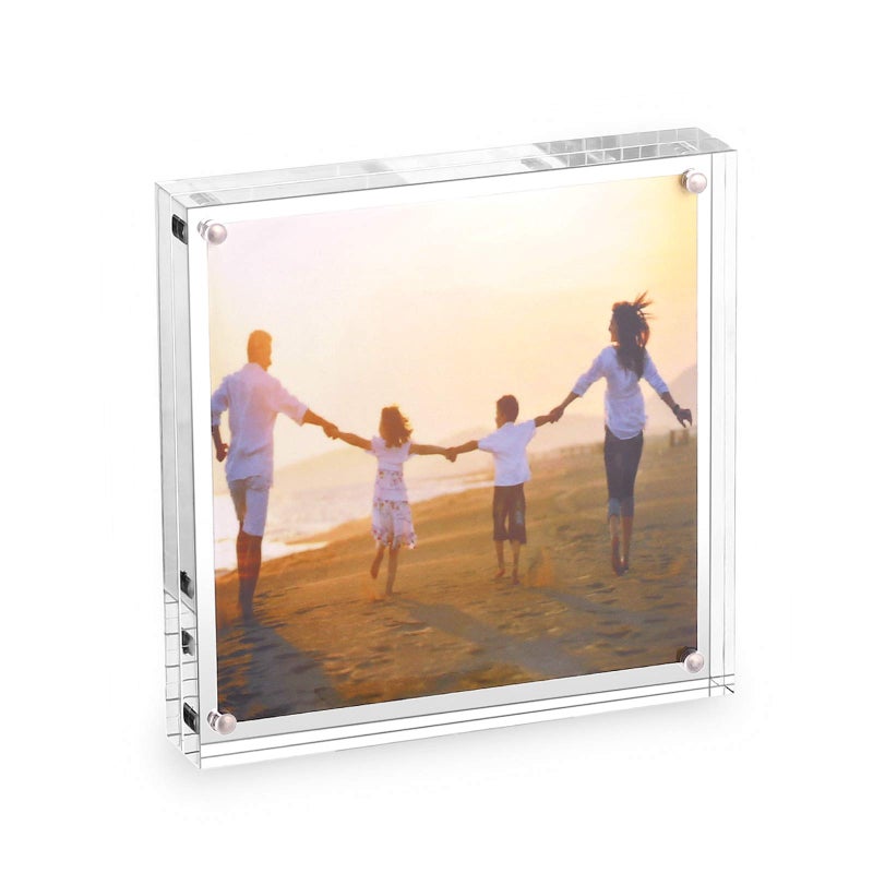 HESIN Acrylic Photo Frame Double Sided Frameless Magnetic Picture Frame for 5" x5â€œ Acrylic Block Desktop Photo Display Holder with Gift Box Package Thickness 24mm (5"x5") - Image 1